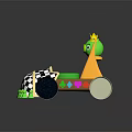 Fun Electric Toy Car With Green Pig Figure Yellow Seat And Checkered Wheels