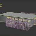 Small Building With Gray Roof Gray Walls Multiple Windows Metal Fence Gate And Stone Foundation