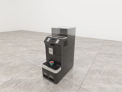 Black Coffee Machine As Modern Kitchen Appliance On Gray Tile Floor With Small Cup 3d model
