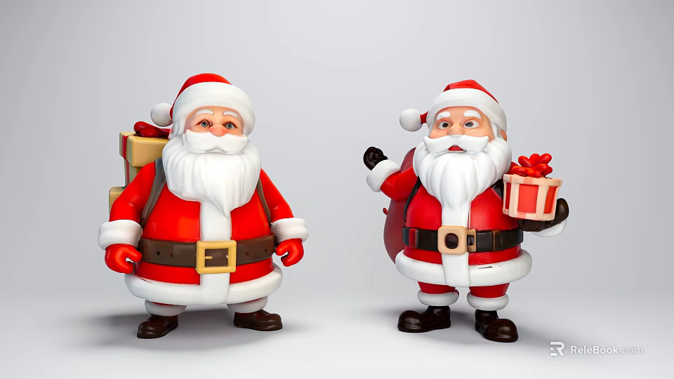 Game and Movie Character Santa Claus Figures with Red Outfits White Beards Gift Sack Box 3d model 