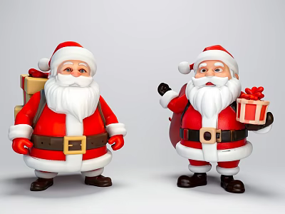Game and Movie Character Santa Claus Figures with Red Outfits White Beards Gift Sack Box 3d model