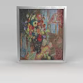 Oil Painting Of Colorful Flowers In Vase With Interior Background Details