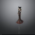 Woman With Horns In Elegant Metallic Outfit And Long Flowing Dress