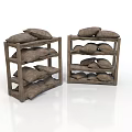 Rustic Wooden Storage Furniture Shelves With Multiple Tiers And Brown Bags