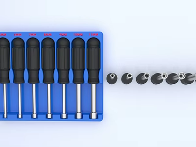 Blue Hardware Tool Set With Black Handle Screwdrivers And Drill Bits 3d model