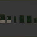 Green Computer Servers In Different Sizes Shapes With White Bases Arranged On Grey Background
