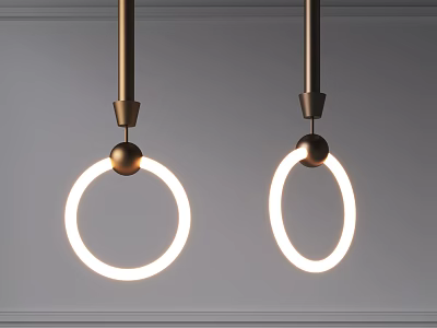Two Modern Minimalist Pendant Lights With Ring Shaped LED Glow And Metal Rods 3d model
