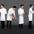 Group of Male Chefs in White Uniforms Performing Various Actions Against Gray Background