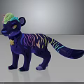 Vibrant Fantasy Creature With Blue Body Neon Stripes Green Head Yellow Eyes And Star Collar