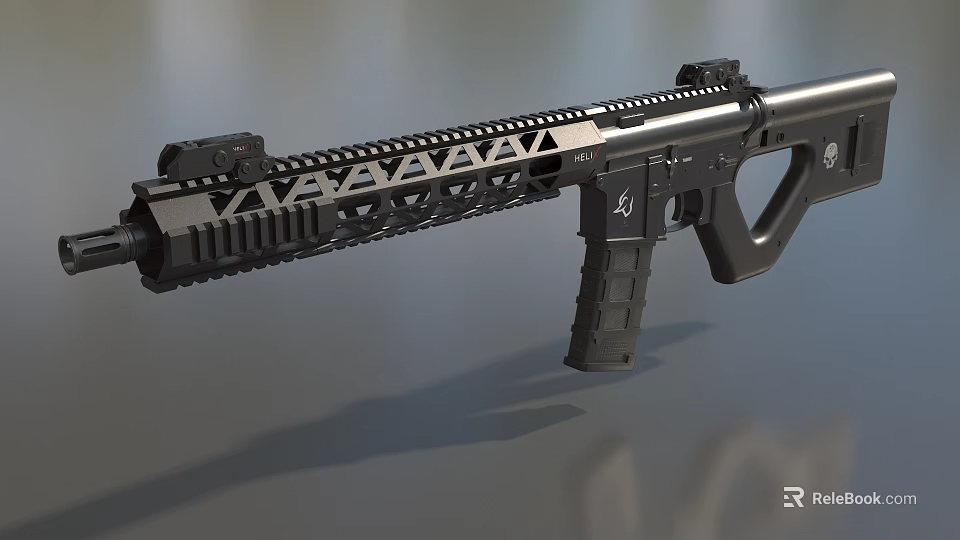 Modern Tactical Rifle With Black Metal Finish And Hollowed Handguard Design 3d model 