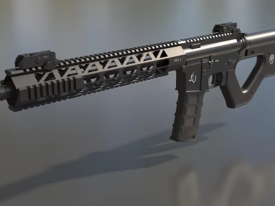 Modern Tactical Rifle With Black Metal Finish And Hollowed Handguard Design 3d model