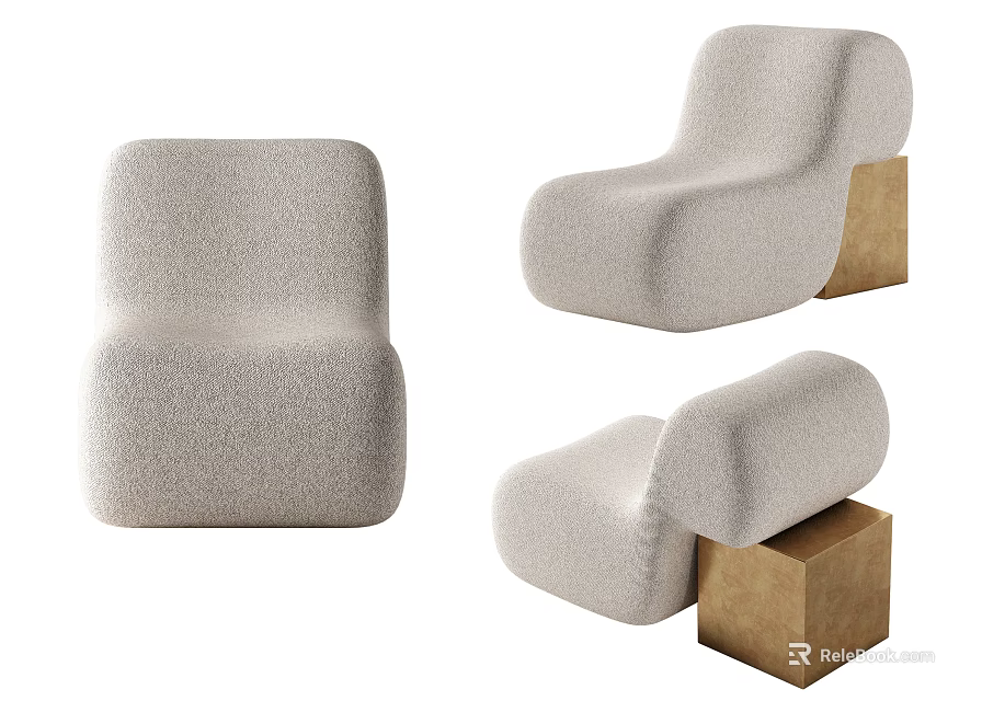 Modern Minimalist Single Sofa With Beige Bouclé Fabric And Wooden Base 3d model 