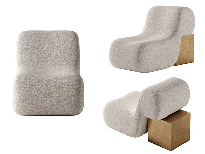 Modern Minimalist Single Sofa With Beige Bouclé Fabric And Wooden Base 3d model