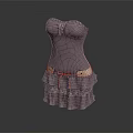 Chic Gray Strapless Dress With Ruffled Skirt And Decorative Belt