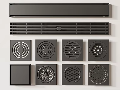 Black Bathroom Floor Drains And Grates With Various Designs For Shower 3d model