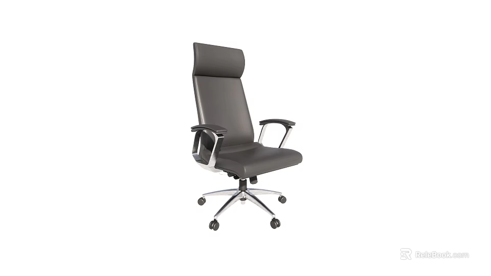 Ergonomic High Back Office Chair Leather Upholstery With Metal Armrests Silver Swivel Base And Wheels 3d model 