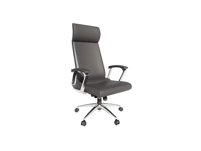 Ergonomic High Back Office Chair Leather Upholstery With Metal Armrests Silver Swivel Base And Wheels 3d model