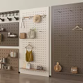 Wooden Pegboard Storage System With Hooks Shelves And Hanging Storage Items For Home Organization