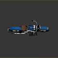 Vintage Blue and Yellow Motorcycle with Brown Leather Seat and Chrome Details