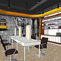 Modern Beauty Hair Salon Interior With White Worktable Black Chairs Wooden Cabinets And Vintage Tram Mural