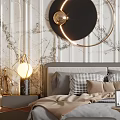 Modern Bedroom Interior Design With Marble Texture Wall Circular Decor Nightstands And Table Lamps