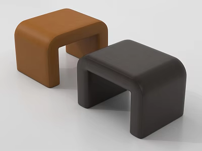 Modern Brown and Black Leather Stools with Curved Design and Sleek Contemporary Style 3d model