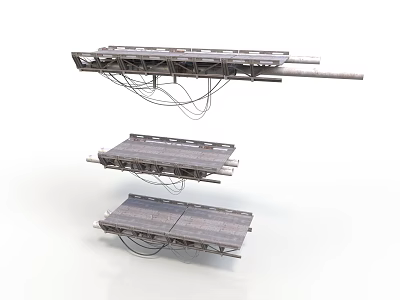 Industrial Suspended Metal Platforms With Frames And Hanging Cables 3d model