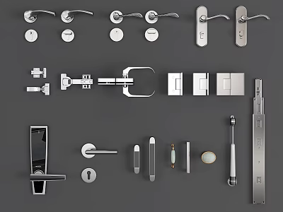 Various Modern Door Handles And Hardware Accessories For Home Renovation 3d model