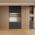 Modern Wardrobe Interior Design With Wooden Panels Black Doors And Open Shelves