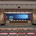 Spacious Modern Conference Hall Interior With Large Screen Red Seats And Wooden Decor