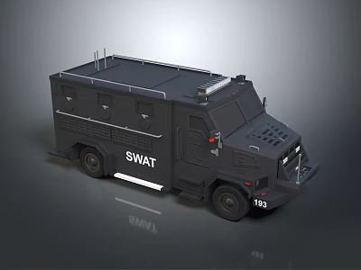 SWAT Tactical Armored Vehicle Displaying Black Exterior And Roof Mounted Equipment 3d model