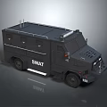 SWAT Tactical Armored Vehicle Displaying Black Exterior And Roof Mounted Equipment