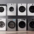 Multiple Modern Washing Machines in Various Models and Colors Arranged in Two Rows 3d model