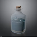 Transparent Glass Bottle With Blue Liquid And Orange Cap White Sediment At The Bottom
