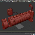 Rustic Brown Cylindrical Industrial Equipment With Metal Construction Pipe Connections And Orange Stripe