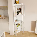 Modern White Storage Cabinet With Multiple Shelves For Kitchen Wine Bottles And Dishes