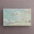 Beautiful Sky Landscape Painting With Fluffy White Clouds And Soft Blue Tones