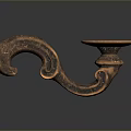 Copper Candlestick With Curved Handle And Round Tray On Dark Reflective Surface