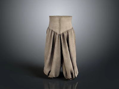 Daily Life Essential Loose Fit Beige Fabric Pants With Elastic Waist And Cuffed Hem 3d model