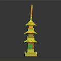 Traditional Five Tiered Tower With Intricate Carved Eaves And Elegant Design