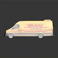Yellow DHL Delivery Van With Red Logo On Reflective Surface