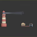 Miniature Train on Railway Track with Lighthouse and Small House Model