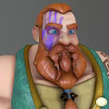 Muscular Game Movie Character With Red Beard Green Robe Brown Belt And Silver Armored Cuffs