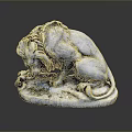 Silver Metal Lion Statue Reclining On Detailed Base With Realistic Carving
