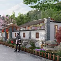 Traditional Chinese Village Scenic Area With White Walls Gray Tiles Red Lanterns And Greenery