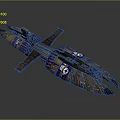 Futuristic Combat Spaceship Featuring Blue Accents Metallic Structure And Multi Wing Weapon Design
