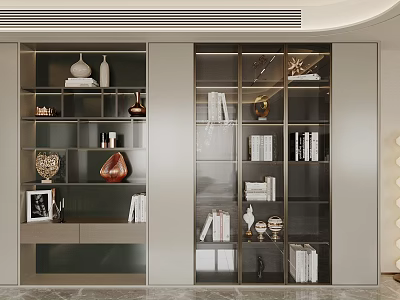 Modern Decorative Cabinet With Glass Doors Metal Frame And Ornamental Displays 3d model
