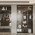 Modern Decorative Cabinet With Glass Doors Metal Frame And Ornamental Displays