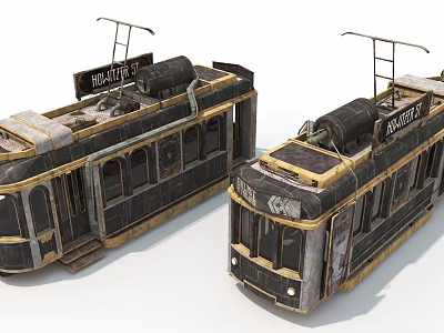 Vintage Trams With Market Sign And Worn Exterior Texture Design 3d model