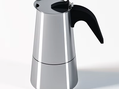 Silver Stainless Steel Moka Pot with Black Handle for Daily Kitchen Appliance Use 3d model